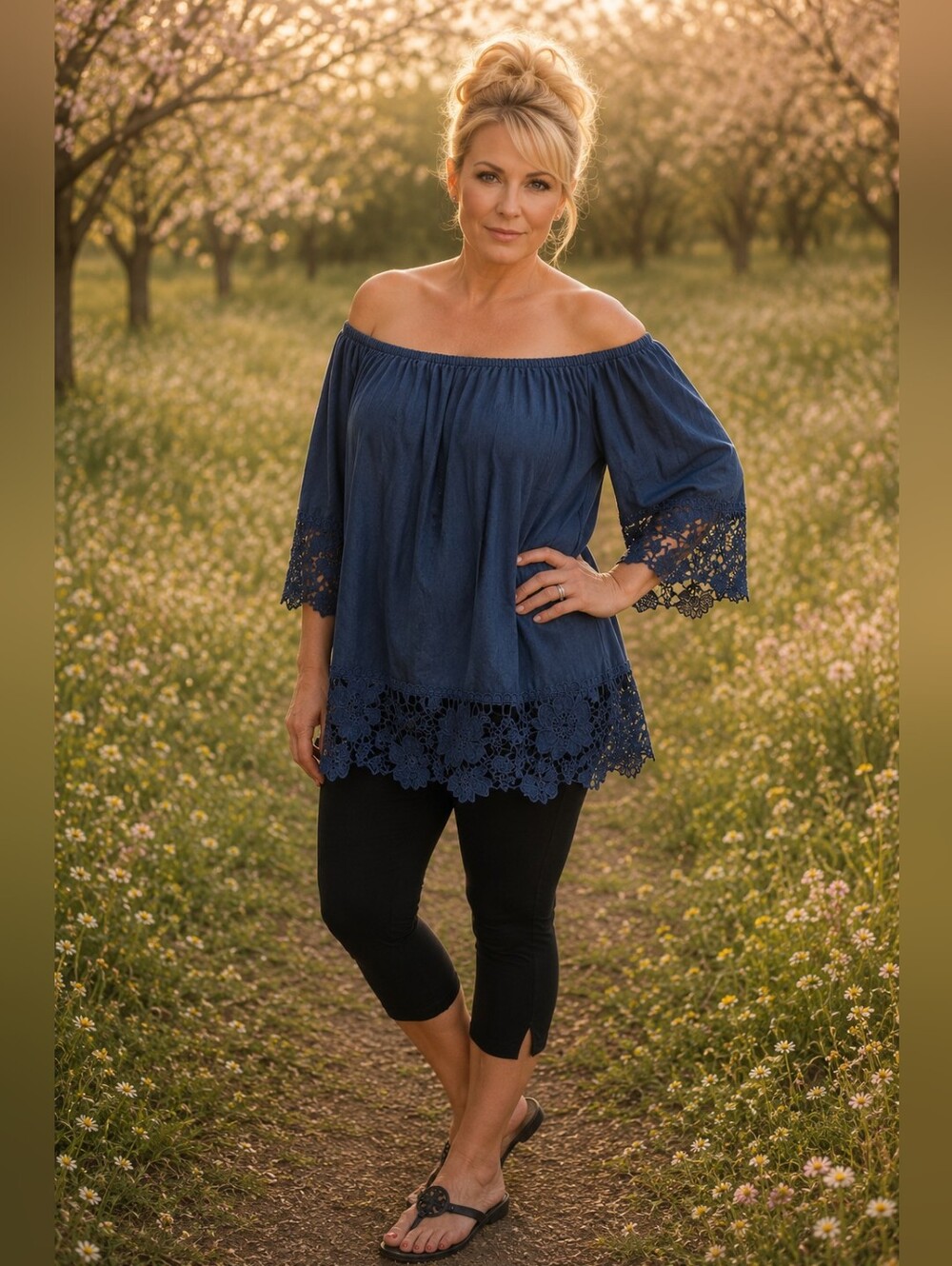Unique Spectrum Navy Blue Denim-Look Top